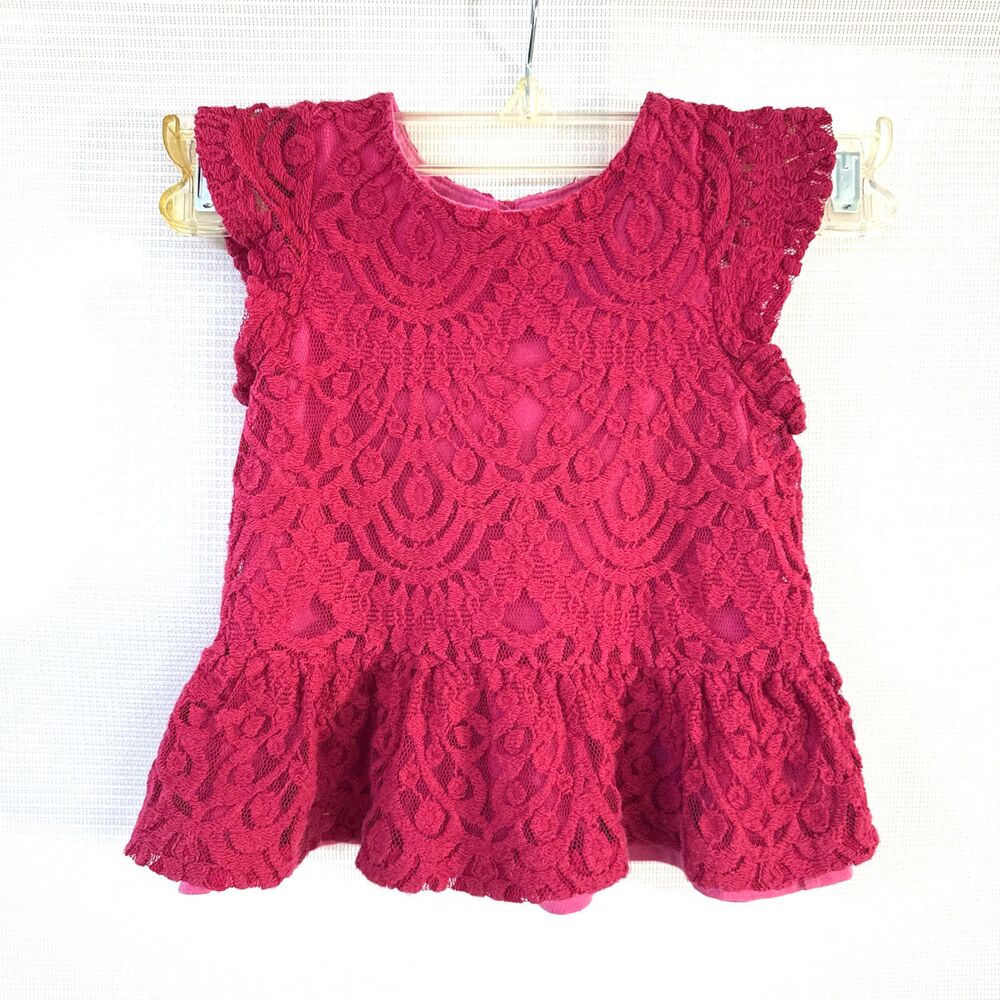 Baby Girl Cotton Blend Fuscia Pink Laced Blouse/Dress Ruffle - 2T - Adorable